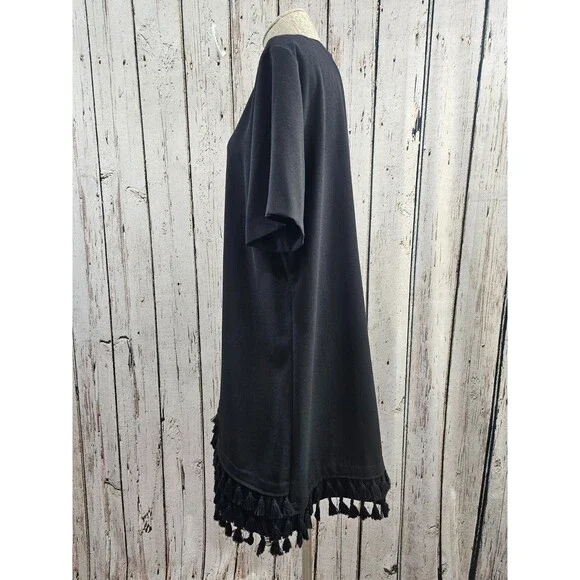 Zara XXL Woman Black Tassel‎ Hem Short Sleeve Chic Minimalist Shift Shirt Dress - Picture 6 of 7
